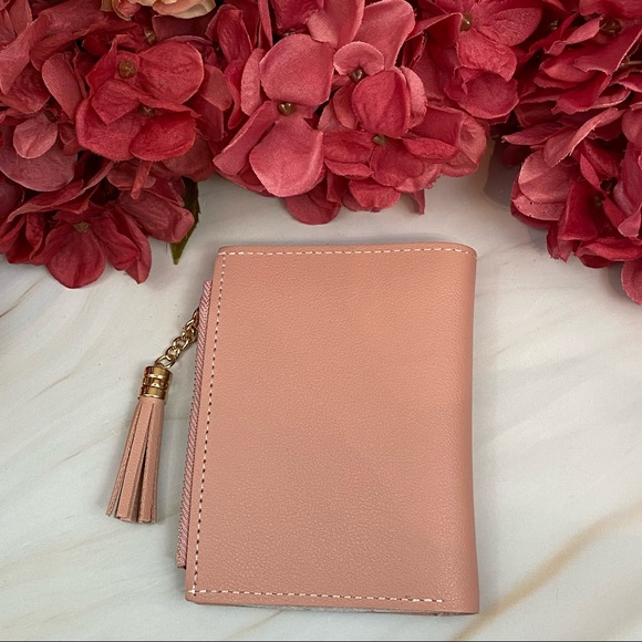 Vegan Leather Two Tone Pink Cat Wallet with Tassel - Picture 12 of 14